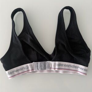 Alexander Wang Black Ribbed Logo-Trim Bralette